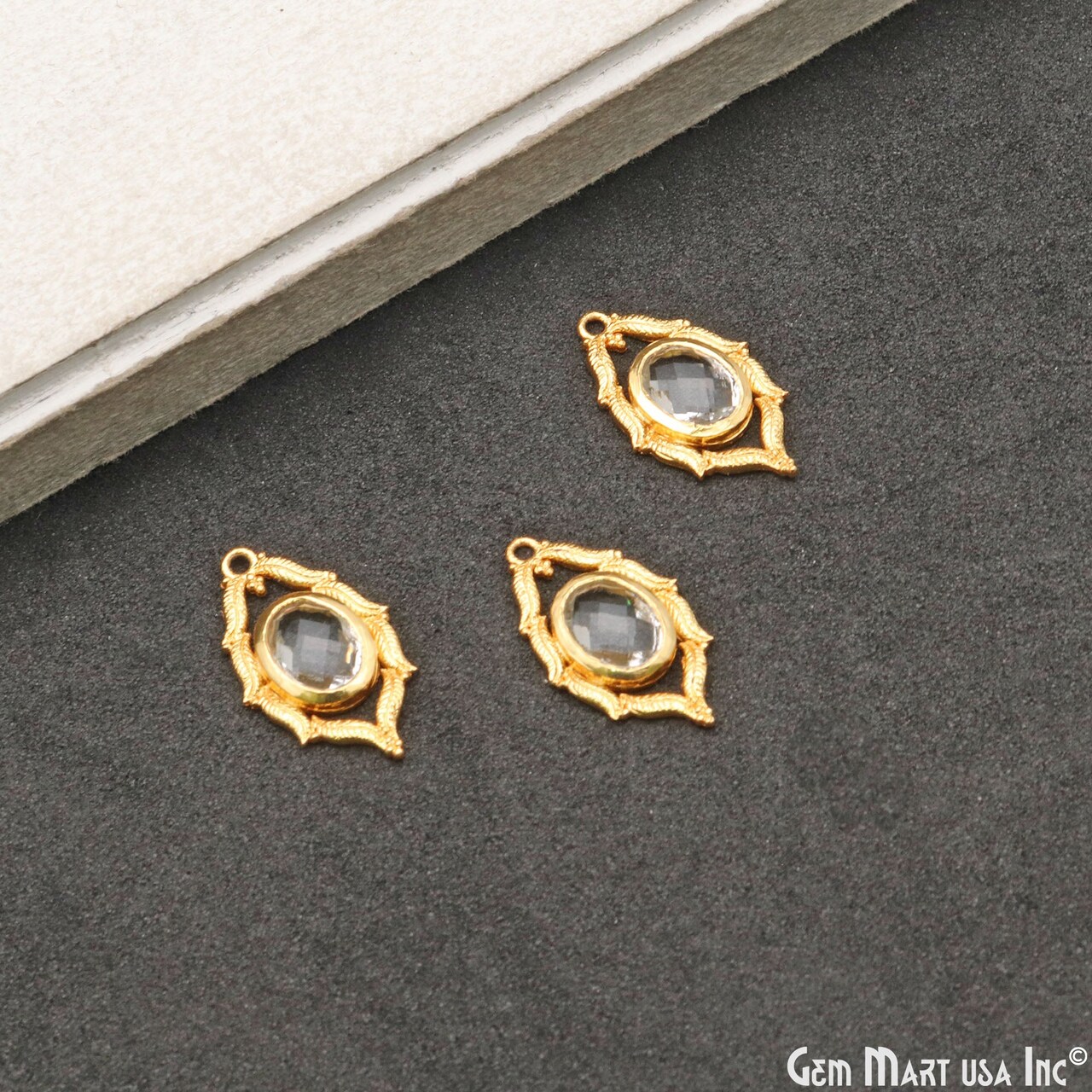 DIY Marquise Gemstone Charm, 21x12mm Gold Plated Jewelry Connector Pendant, GemMartUSA (50606)